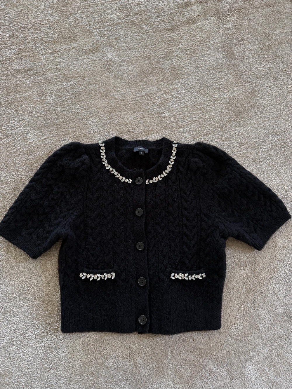 Express Embellished Cable Knit Short Sleeve Cardigan,l